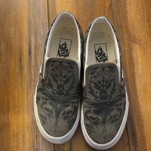 Vans Women's Slip-On Sneakers - Black and Green Pattern Skull